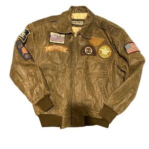 Brown Leather Jacket with Patches,